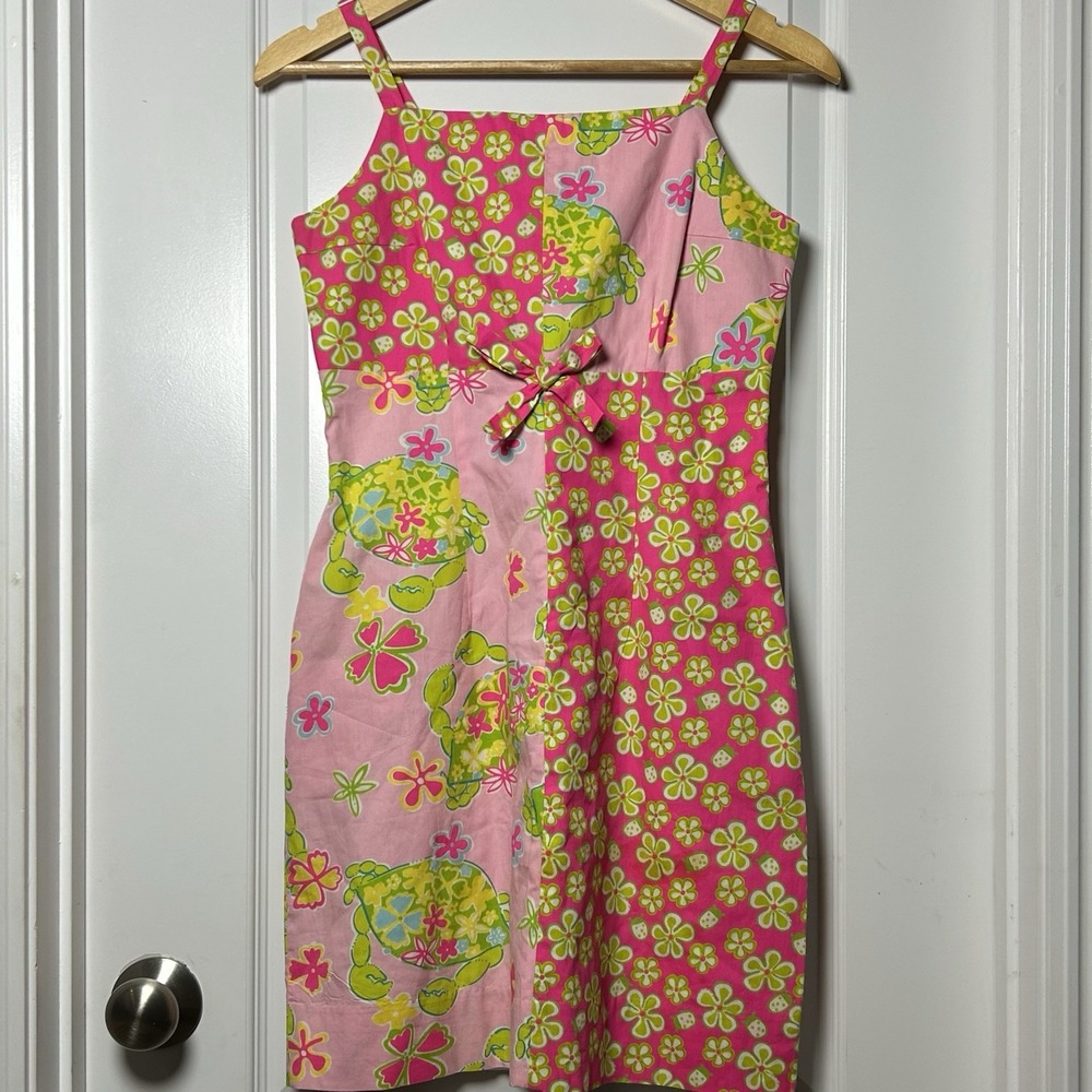 Lilly Pulitzer Vintage 90s Cotton Pink Sands Floral Print Gidget Tank Bow Dress